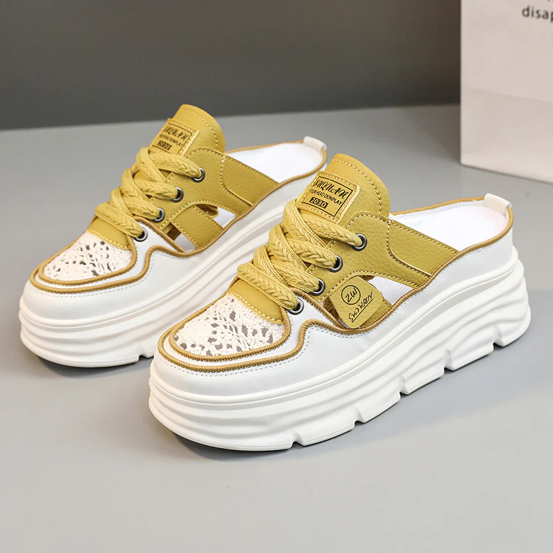 Damen Chunky Slipper mit modischem Schnürsenkel-Design und atmungsaktiver Obermaterialkombination Heidi Mode - Image 7