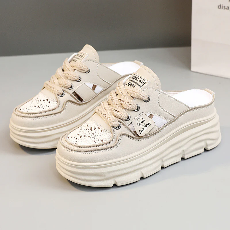 Damen Chunky Slipper mit modischem Schnürsenkel-Design und atmungsaktiver Obermaterialkombination Heidi Mode - Image 9