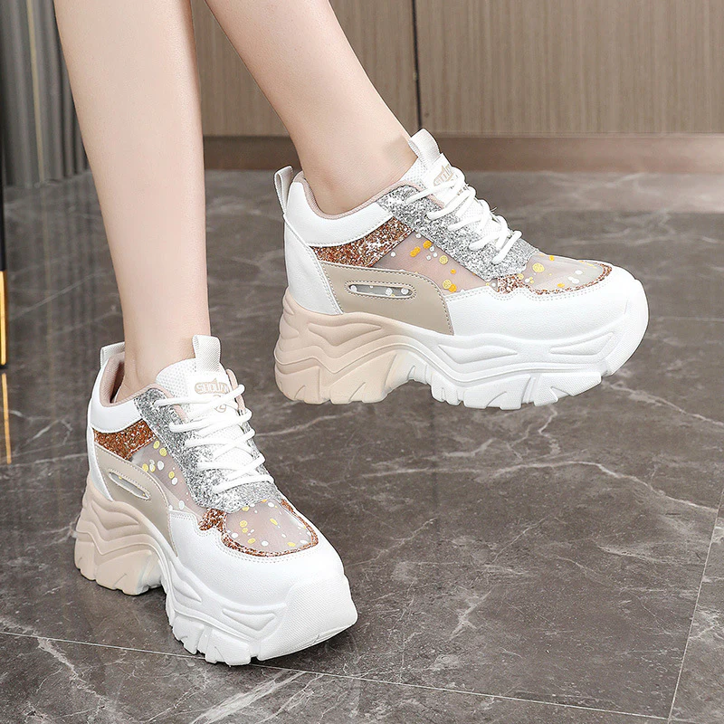 Damen Chunky Sneakers mit glitzernden Akzenten und atmungsaktiver Obermaterialstruktur Heidi Mode - Image 2