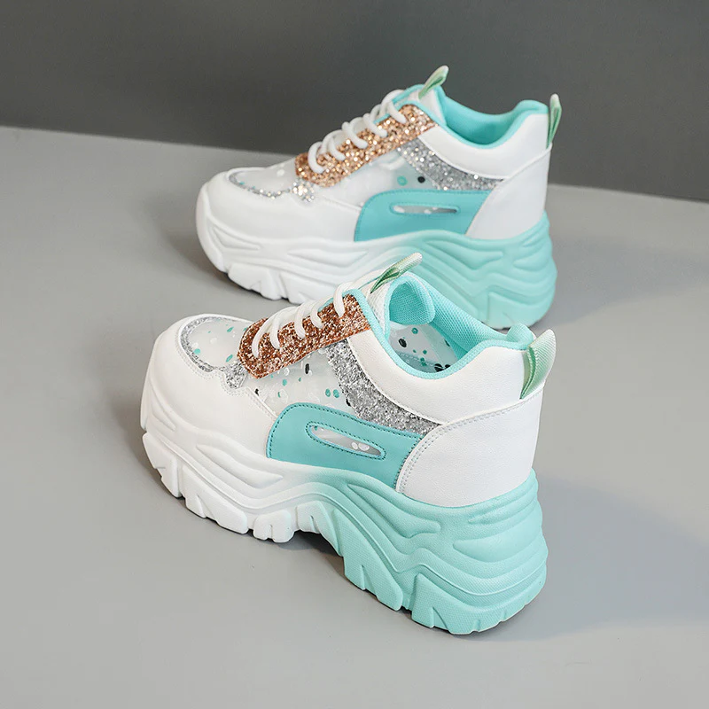 Damen Chunky Sneakers mit glitzernden Akzenten und atmungsaktiver Obermaterialstruktur Heidi Mode - Image 3
