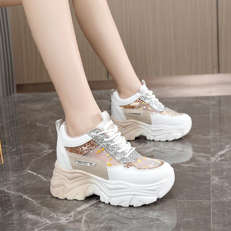 Damen Chunky Sneakers mit glitzernden Akzenten und atmungsaktiver Obermaterialstruktur Heidi Mode - Image 4
