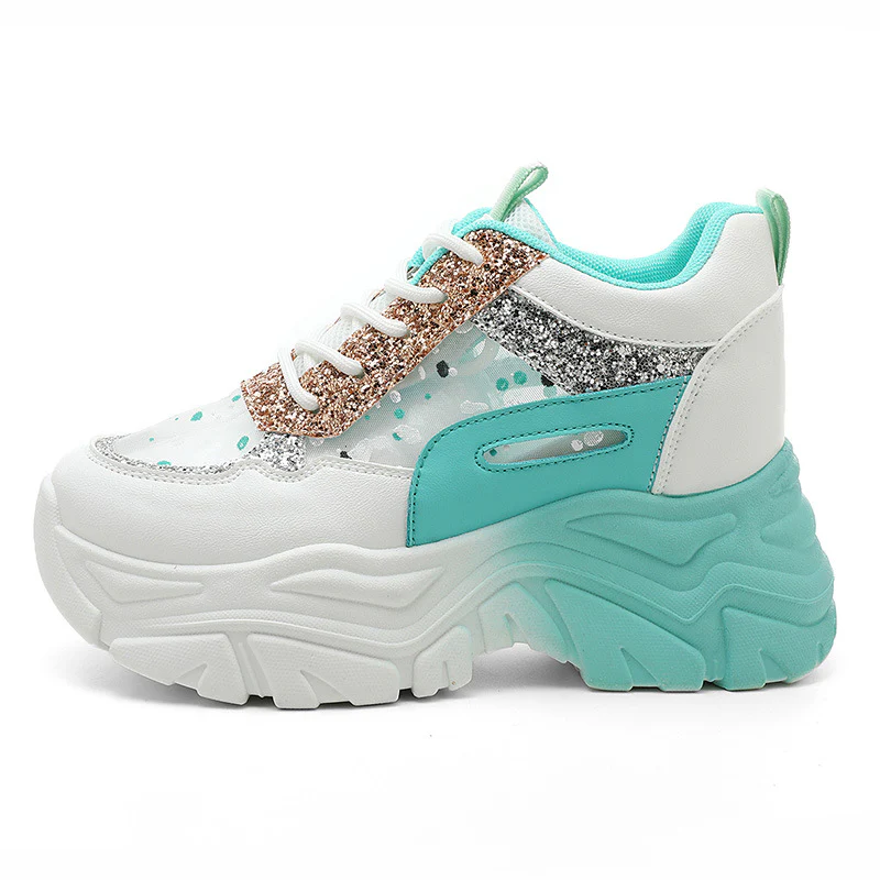 Damen Chunky Sneakers mit glitzernden Akzenten und atmungsaktiver Obermaterialstruktur Heidi Mode - Image 5