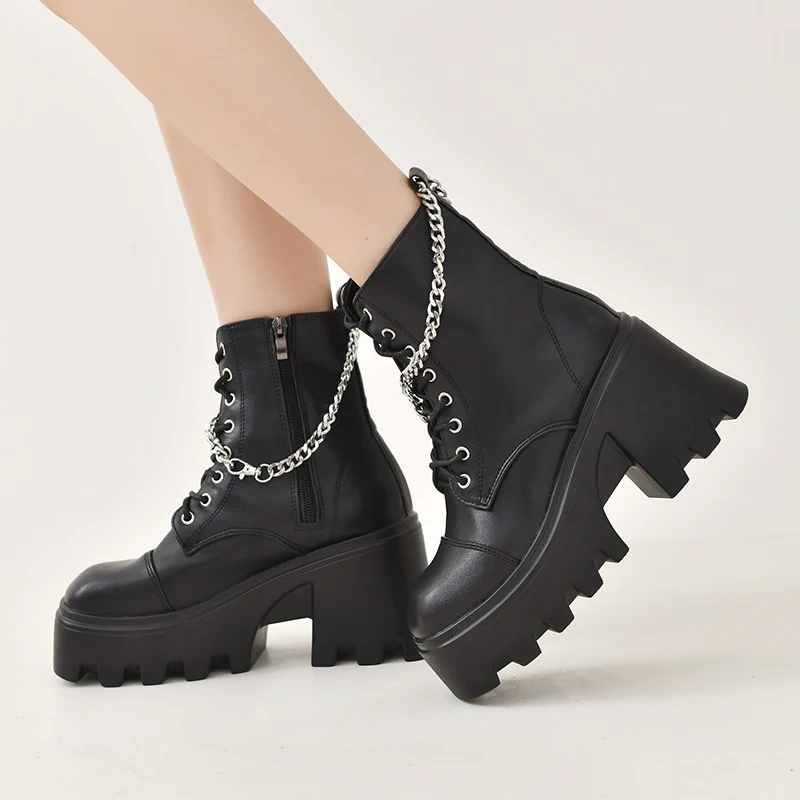 Damen Chunky Stiefel mit modischen Schnallen und robustem Plateau-Heel Heidi Mode - Image 4