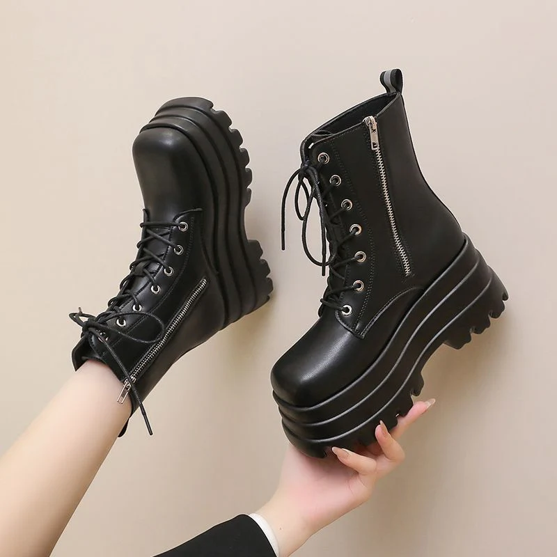 Damen Chunky-Stiefel mit trendiger Plateausohle und Schnürung Heidi Mode - Image 4