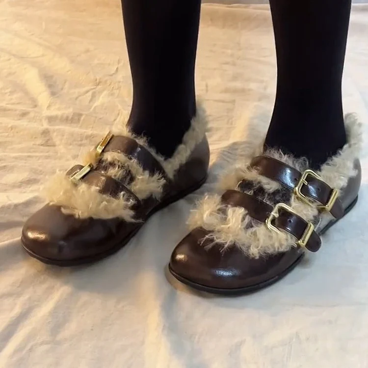 Damen Clogs mit kuscheligem Kunstfellkragen und modischen Schnallen Heidi Mode - Image 2