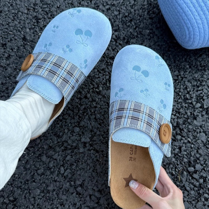 Damen Clogs mit modischem Karodesign und dekorativer Knopfdetails Heidi Mode - Image 6