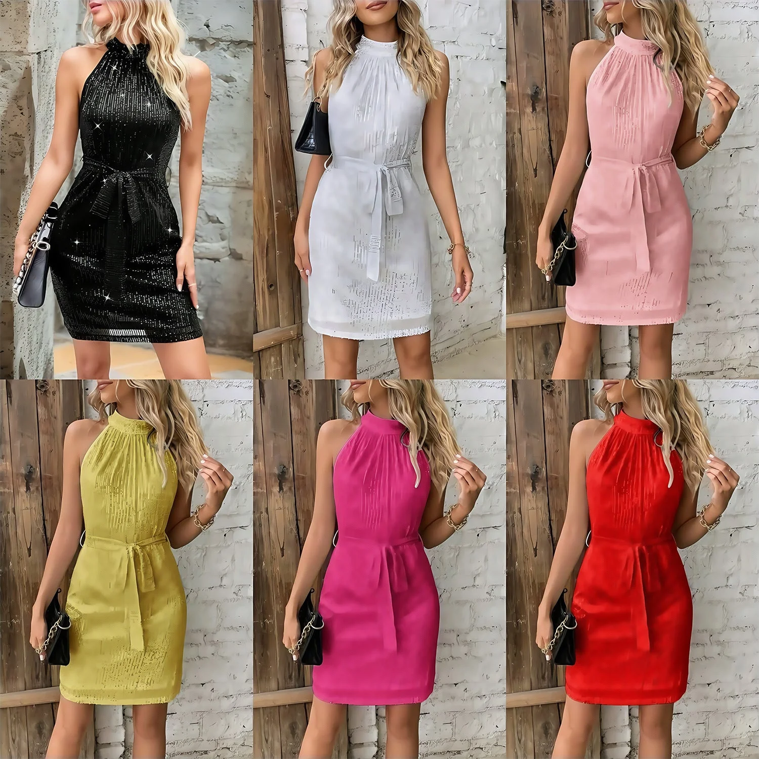 Damen Cocktailkleid mit Plissiertem Design und Schickem Bindegürtel Heidi-Mode