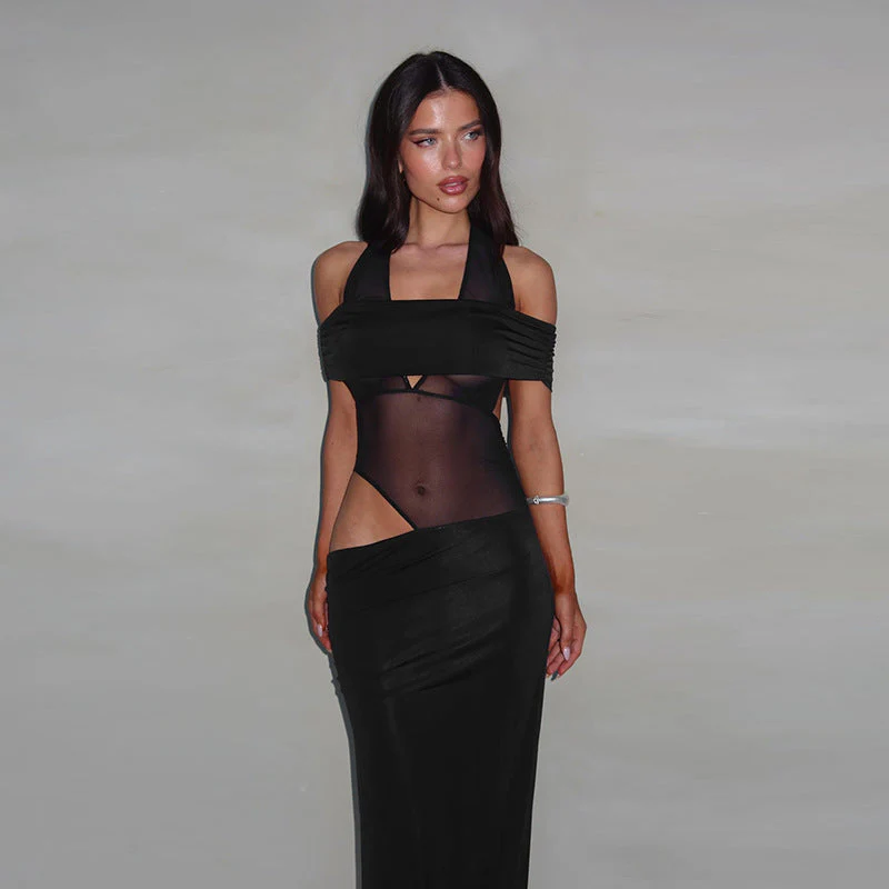 Damen Cocktailkleid mit Schulterfreiem Design und Raffiniertem Netz-Einsatz Heidi-Mode - Image 2