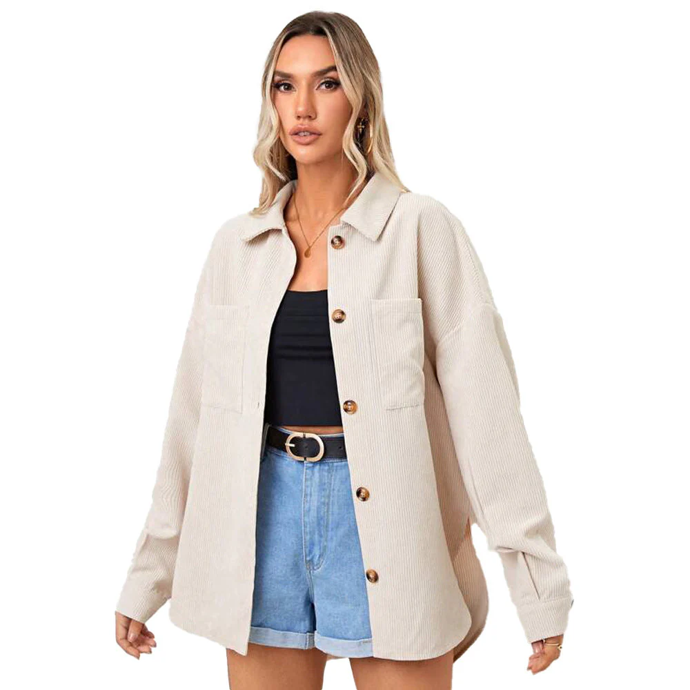 Damen Cord-Jacke mit Lässigem Schnitt und Knöpfbarem Oversize-Design Heidi-Mode - Image 5