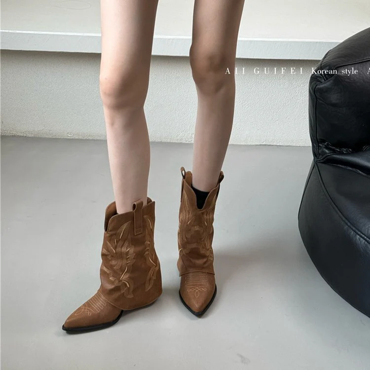 Damen Cowboy-Stiefel mit gerafftem Schaft und filigranen Nähten Heidi Mode - Image 4