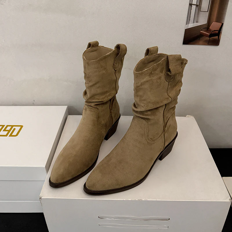 Damen Cowboy-Stiefel mit modischem Falten-Design und komfortablem Blockabsatz Heidi Mode - Image 4