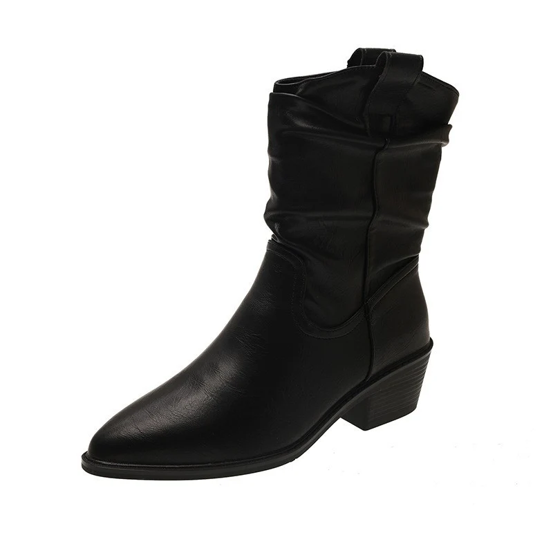 Damen Cowboy-Stiefel mit modischem Falten-Design und komfortablem Blockabsatz Heidi Mode - Image 8
