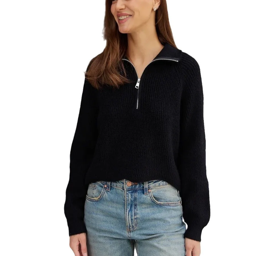 Damen Cozy Pullover mit Kragen und Reißverschluss Heidi-Mode - Image 5