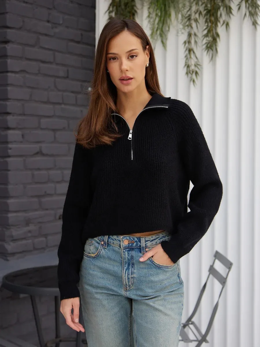 Damen Cozy Pullover mit Kragen und Reißverschluss Heidi-Mode - Image 6