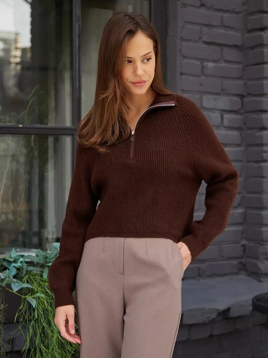 Damen Cozy Pullover mit Kragen und Reißverschluss Heidi-Mode - Image 9