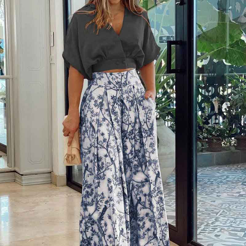 Damen Crop-Top Kombi-Anzug mit Weitem Rock und Floralem Muster Heidi-Mode - Image 9