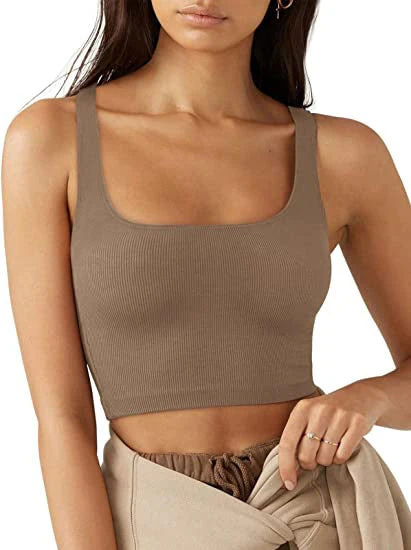 Damen Crop Top mit Geripptem Stoff und Breiten Trägern Heidi-Mode - Image 9