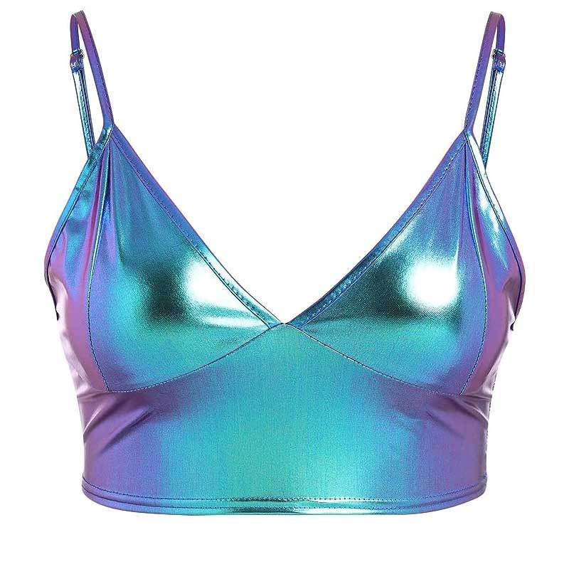 Damen Crop-Top mit Glänzender Metalloptik und Verstellbaren Trägern Heidi-Mode - Image 2
