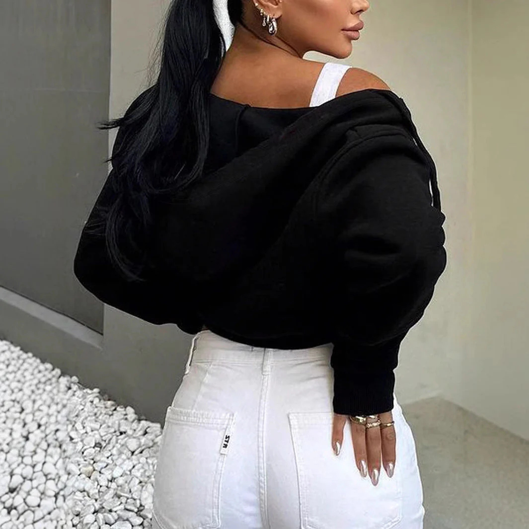Damen Cropped Hoodie mit Reißverschluss und Lässigem Schnitt Heidi-Mode - Image 2