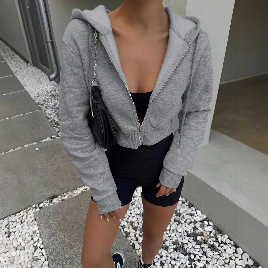 Damen Cropped Hoodie mit Reißverschluss und Lässigem Schnitt Heidi-Mode - Image 4