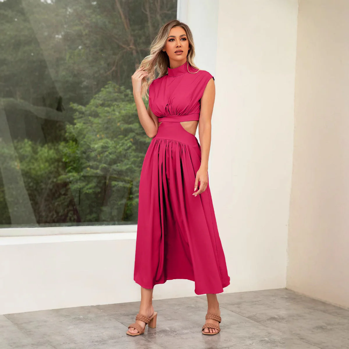 Damen Cut-Out Sommerkleid mit Hohem Kragen Heidi-Mode - Image 3