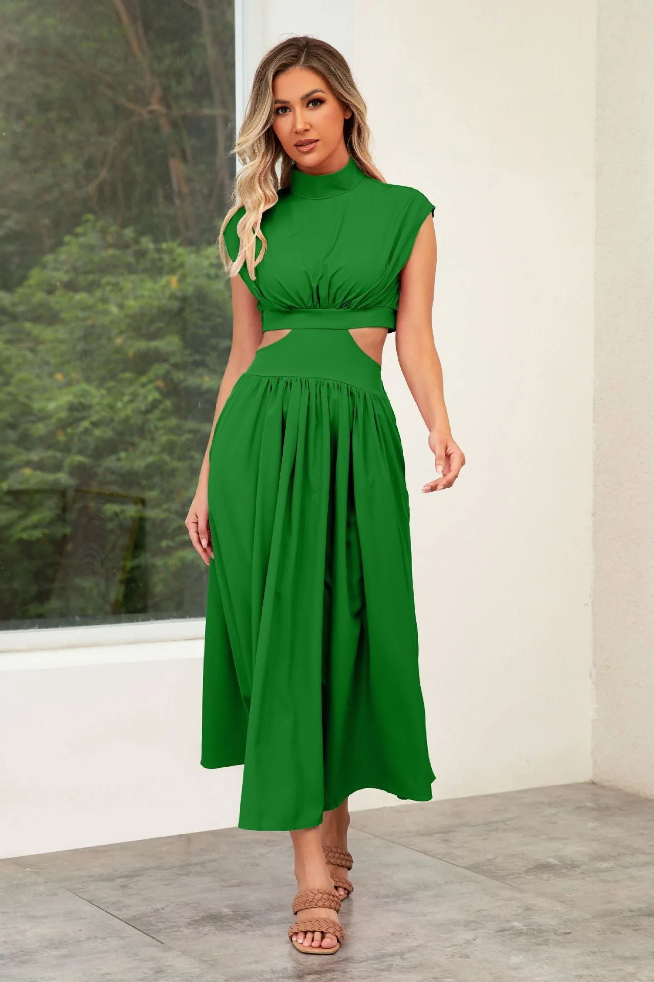Damen Cut-Out Sommerkleid mit Hohem Kragen Heidi-Mode - Image 9