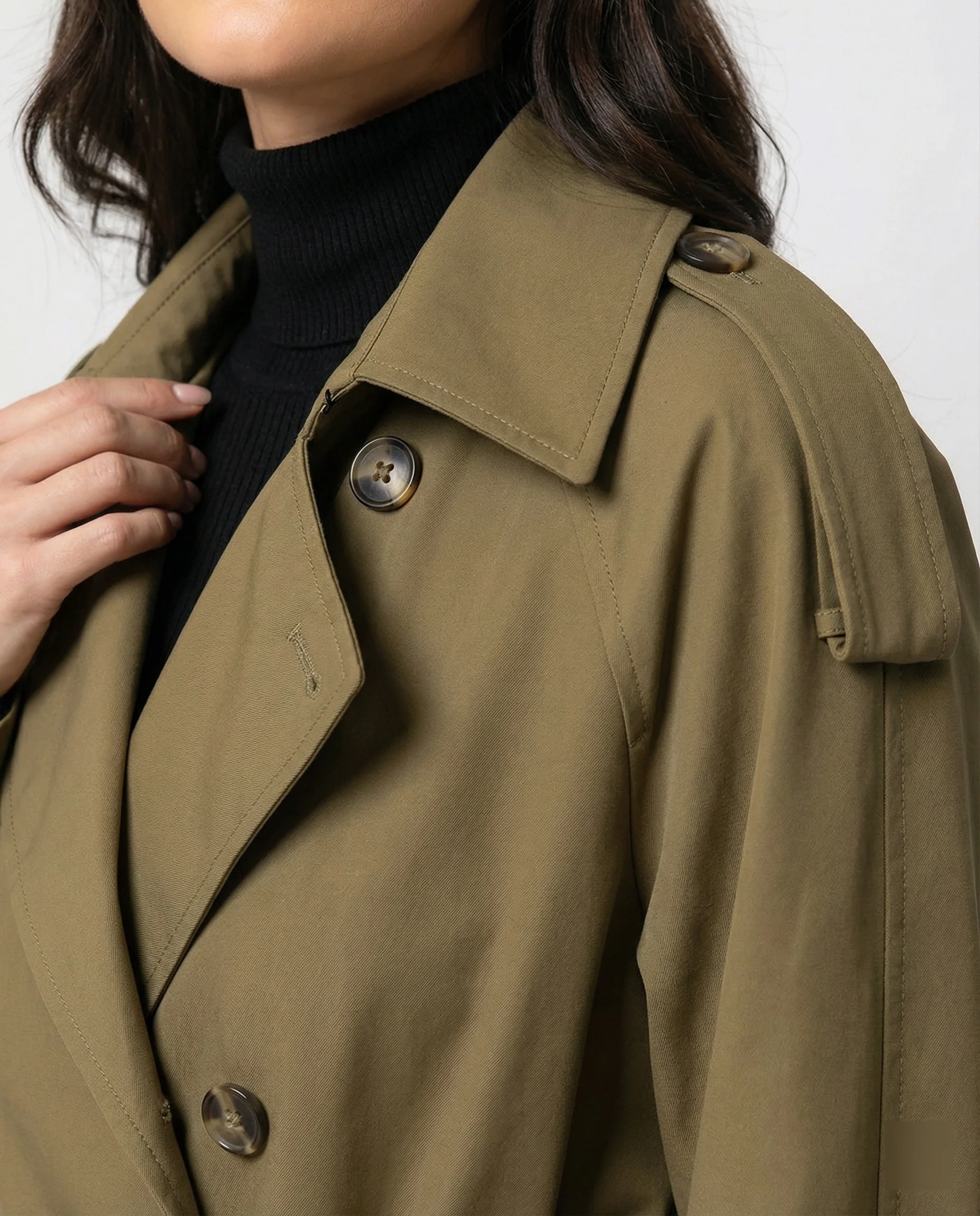 Damen Damenmode doppelreihiger Trenchcoat mit tailliertem Bindegürtel und voluminösen Ballonärmeln Heidi-Mode - Image 2