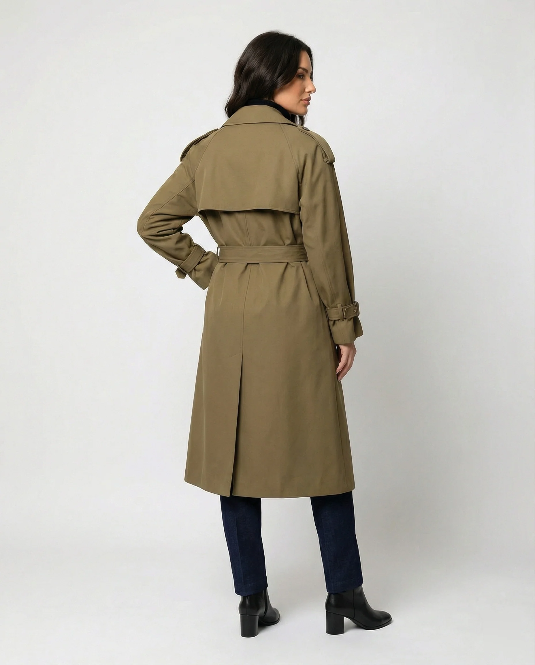 Damen Damenmode doppelreihiger Trenchcoat mit tailliertem Bindegürtel und voluminösen Ballonärmeln Heidi-Mode - Image 3