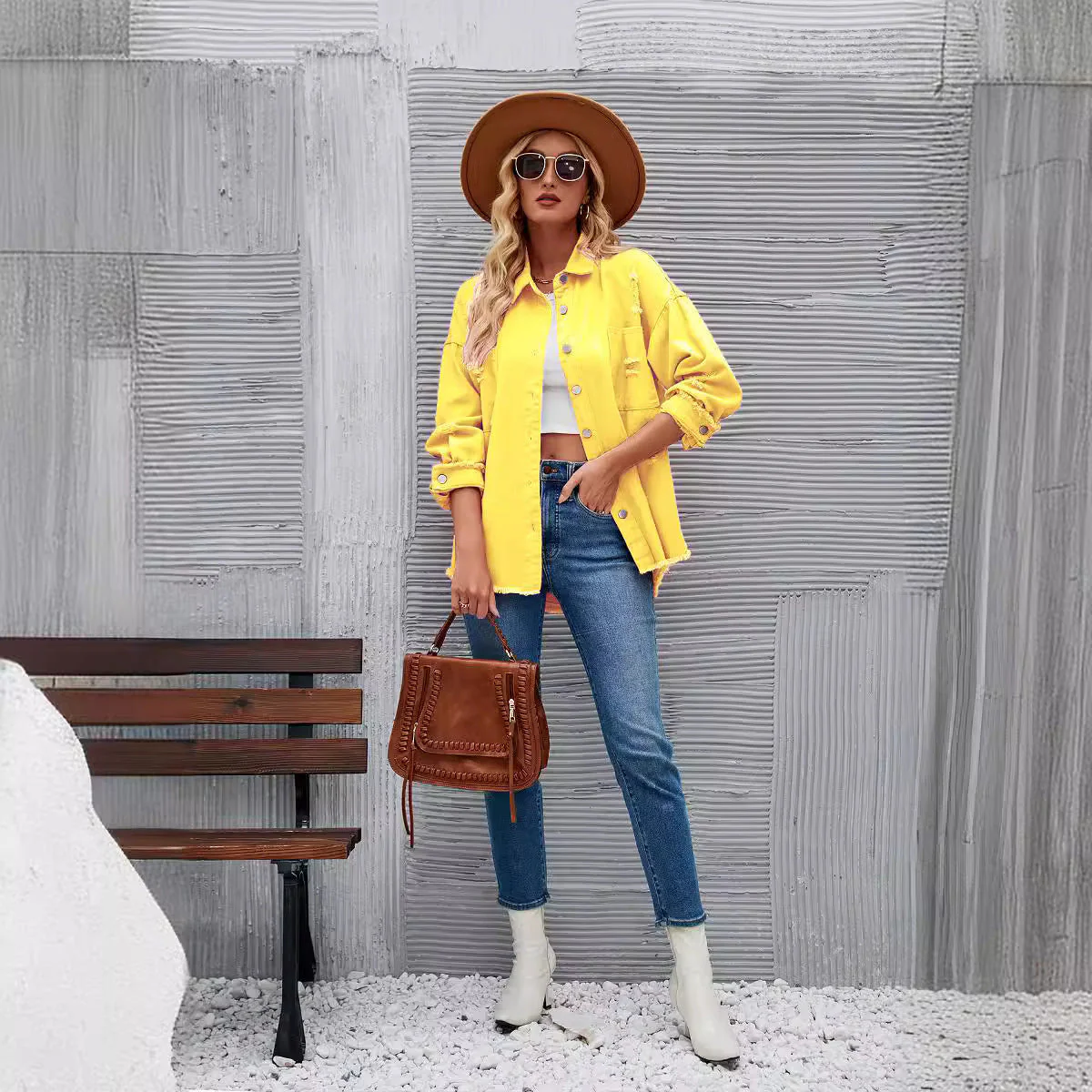 Damen Denim-Hemdjacke Im Lässigen Oversized-Schnitt mit Fransigen Details Heidi-Mode - Image 2