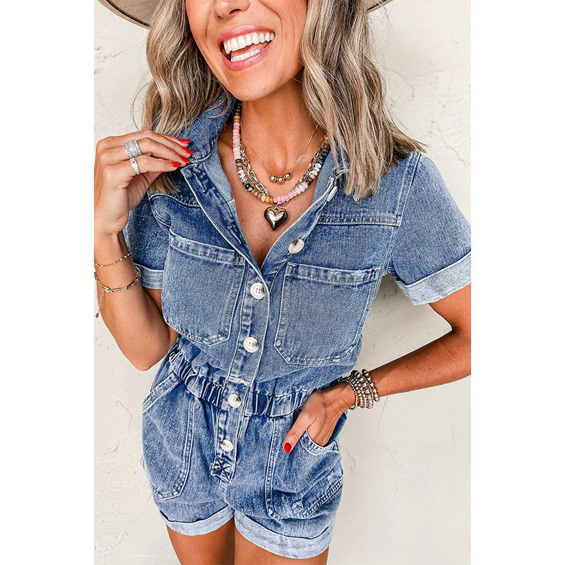 Damen Denim-Jumpsuit mit Taillierter Passform und Funktionalen Taschen Heidi-Mode - Image 2