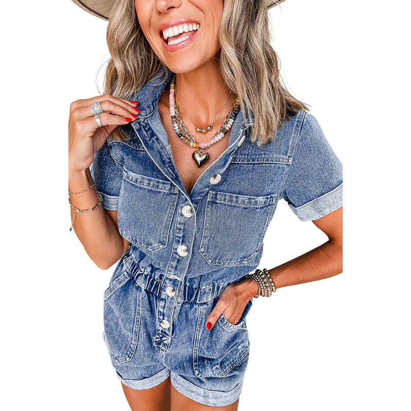 Damen Denim-Jumpsuit mit Taillierter Passform und Funktionalen Taschen Heidi-Mode - Image 5
