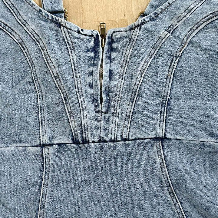 Damen Denim Kleid mit seitlichem Schlitz und strukturiertem Oberteil Heidi-Mode - Image 4