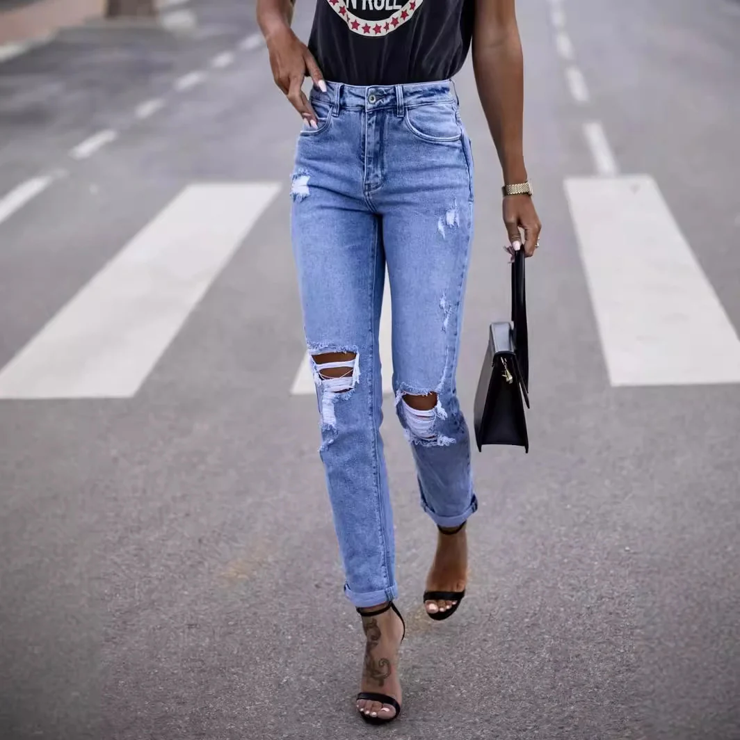 Damen Destroyed Jeans im High-Waist-Stil Heidi-Mode - Image 3