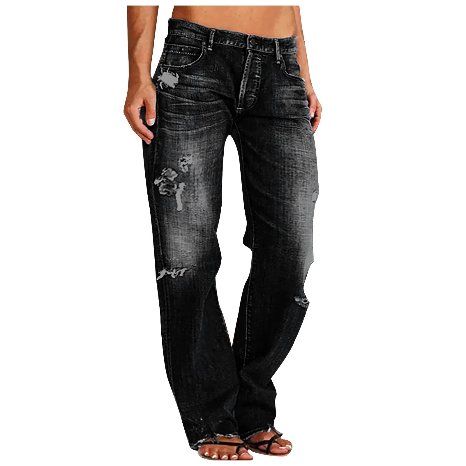 Damen Destroyed Jeans mit weitem Bein und lässiger Passform - Image 7