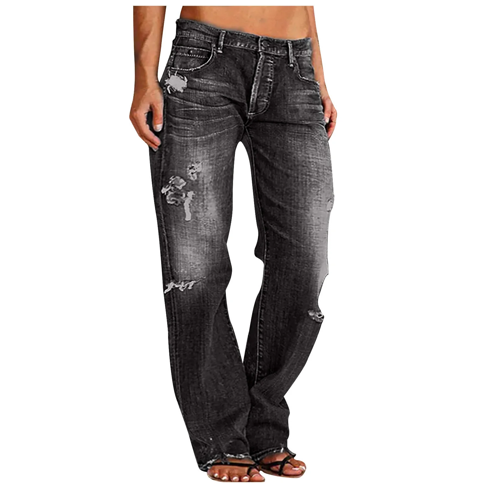 Damen Destroyed Jeans mit weitem Bein und lässiger Passform - Image 8