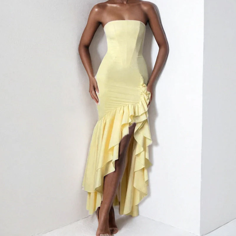 Damen Dramatisches Hochzeitskleid mit Rüschen und Hohem Schlitz Heidi-Mode - Image 5
