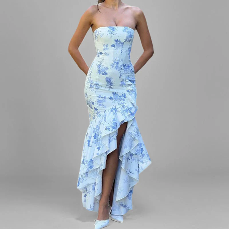 Damen Dramatisches Hochzeitskleid mit Rüschen und Hohem Schlitz Heidi-Mode - Image 7