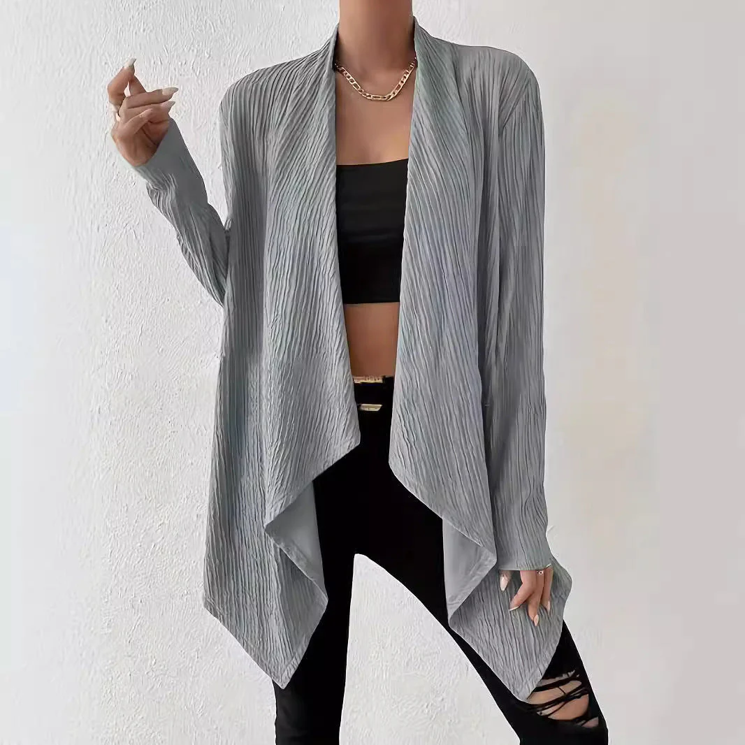 Damen Drapierte Langjacke Aus Atmungsaktivem Material mit Modernem Schnitt Heidi-Mode - Image 3