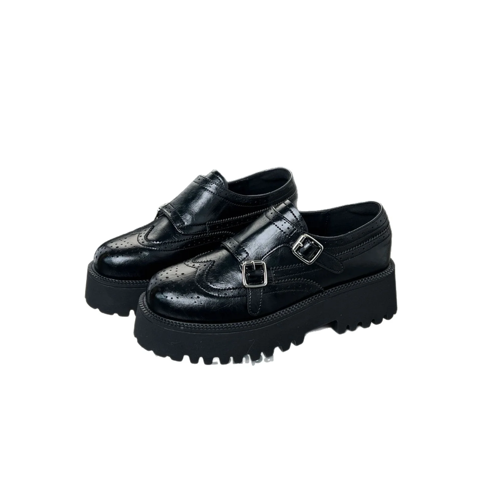 Damen Dual-Buckle Schnürschuhe mit robuster Profilsohle und eleganten Brogue-Mustern Heidi Mode - Image 5