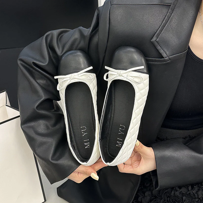 Damen edle Ballerinas mit feinem Schleifendetail und kontrastierendem Zehenbereich Heidi Mode - Image 2