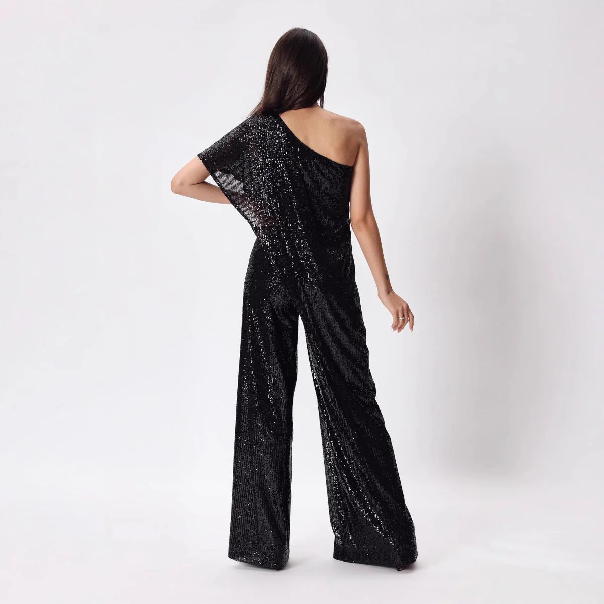 Damen Einseitiger Pailletten Jumpsuit mit Weiter Hose Heidi-Mode - Image 2