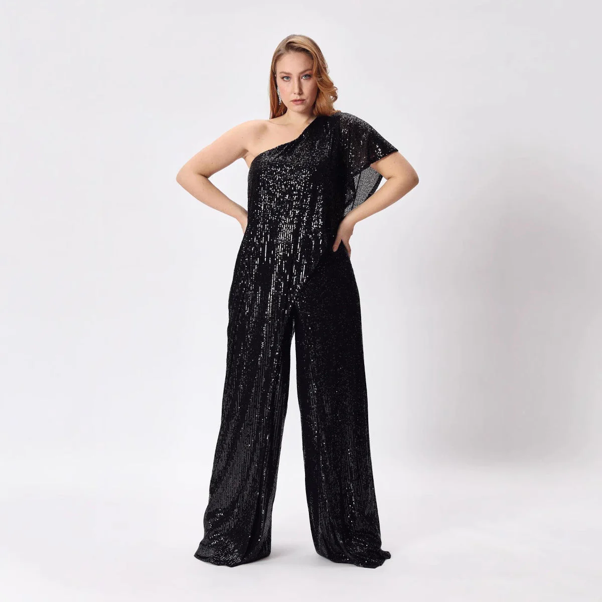 Damen Einseitiger Pailletten Jumpsuit mit Weiter Hose Heidi-Mode - Image 4