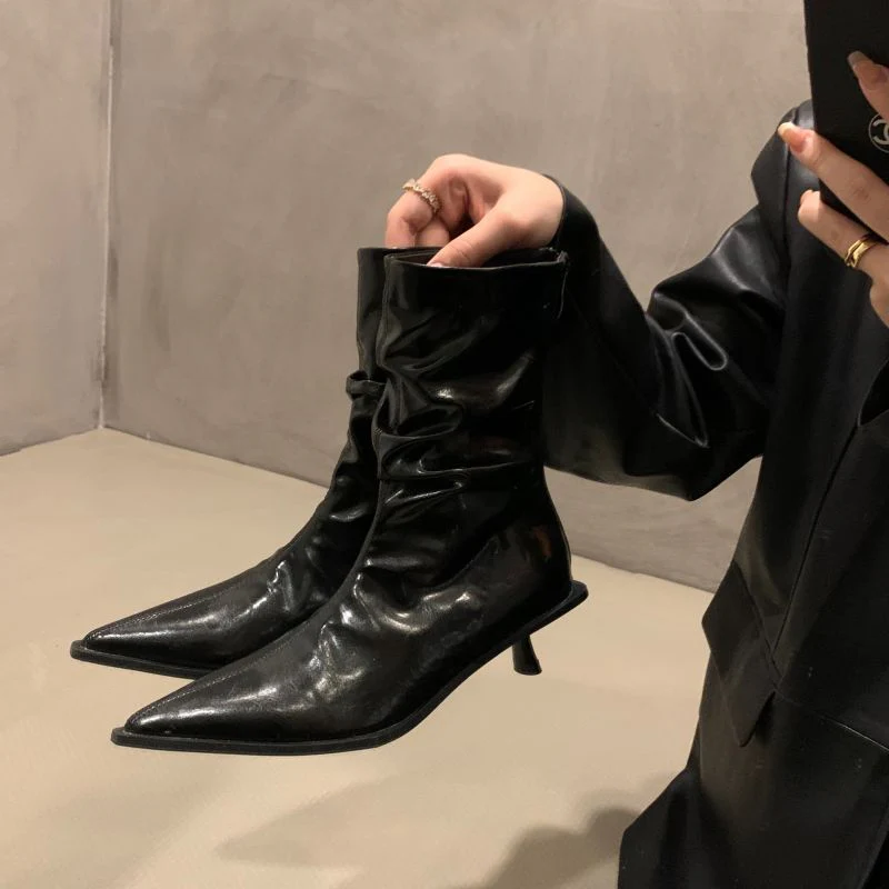 Damen Einzigartige Stiefeletten mit elegantem Faltenwurf und modischem Absatz Heidi Mode - Image 4