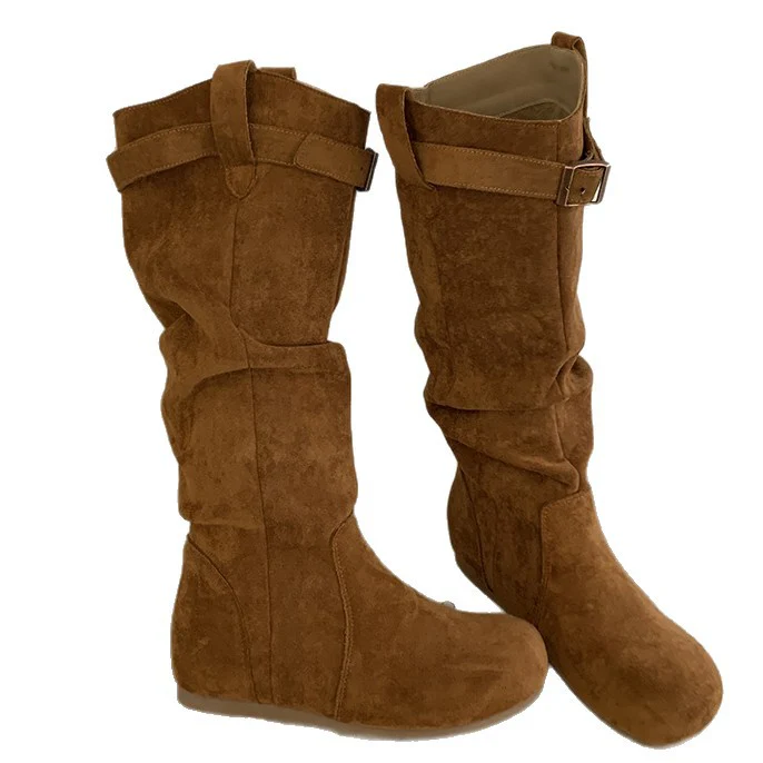 Damen Elegant gefaltete Langschaftstiefel mit modischen Schnallendetails Heidi Mode - Image 5