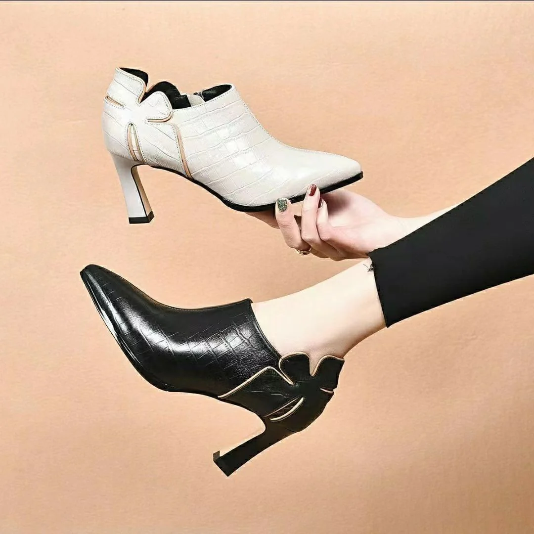 Damen elegante Absatzstiefel mit modischem Krokodil-Leder-Look und stilvollem Schnitt Heidi Mode - Image 4