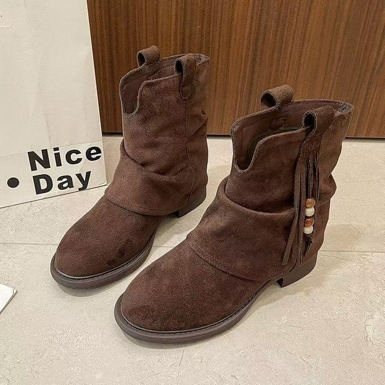 Damen Elegante Ankle Boots aus hochwertigem Wildleder mit dekorativem Tassel-Detail Heidi Mode - Image 7