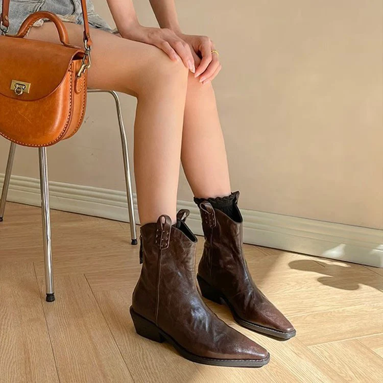 Damen Elegante Ankle Boots mit edler Lederoberfläche und modischem Blockabsatz Heidi Mode - Image 7