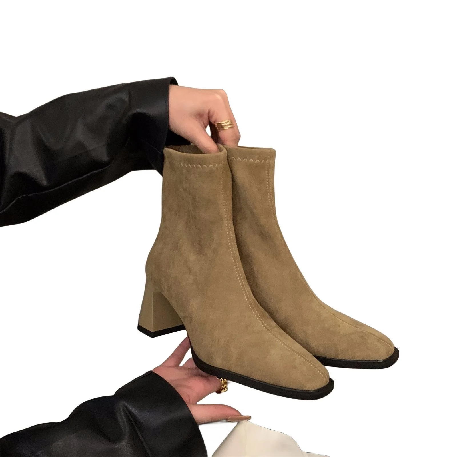 Damen Elegante Ankle Boots mit Hochwertigem Veloursleder und Robuster Blockabsatz Heidi Mode - Image 5