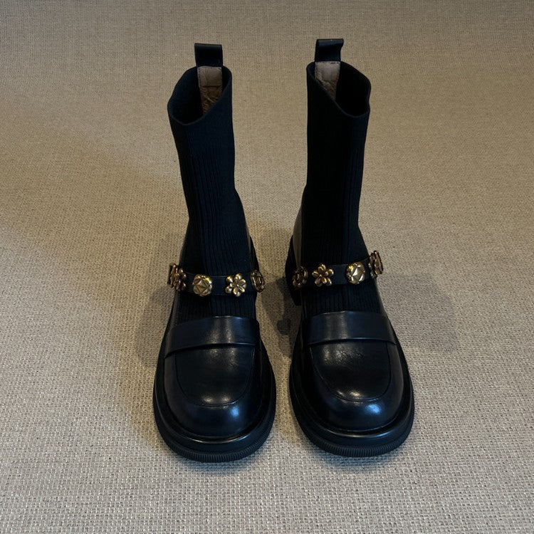 Damen Elegante Ankle Boots mit modischem Strickschaft und dekorativen Schnallen Heidi Mode - Image 3