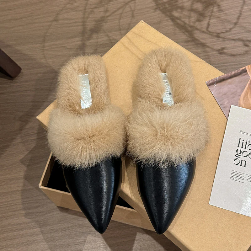 Damen elegante Ballerina mit luxuriösem Kunstfellkragen Heidi Mode - Image 2